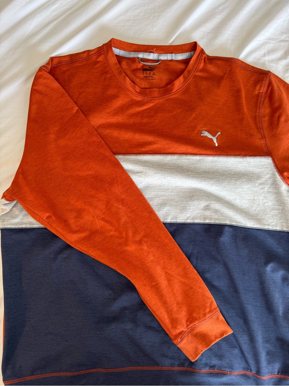 Puma Men’s Orange Navy and Light Gray Colorblock Crewneck
